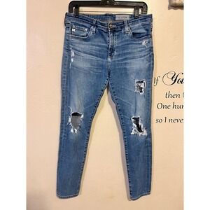 AG Adriano Goldschmied Legging Super Skinny Ankle Distressed Jeans Blue 30R